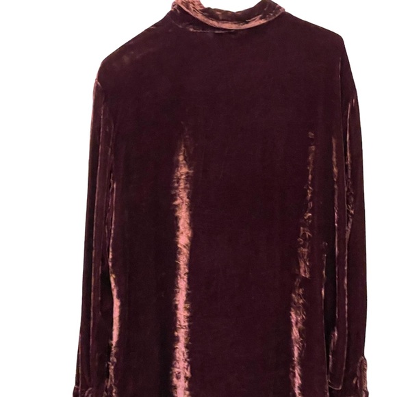 Silk blend velvet button down shirt burgundy - Picture 2 of 4